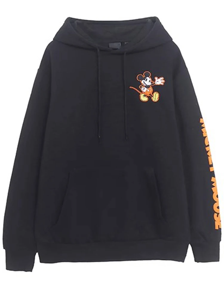 Disney Front Back Mickey Mouse Letter Cartoon Print Embroidery Sweatshirt Fashion Women Hooded Pullover Jumper Fleece Tops Femme