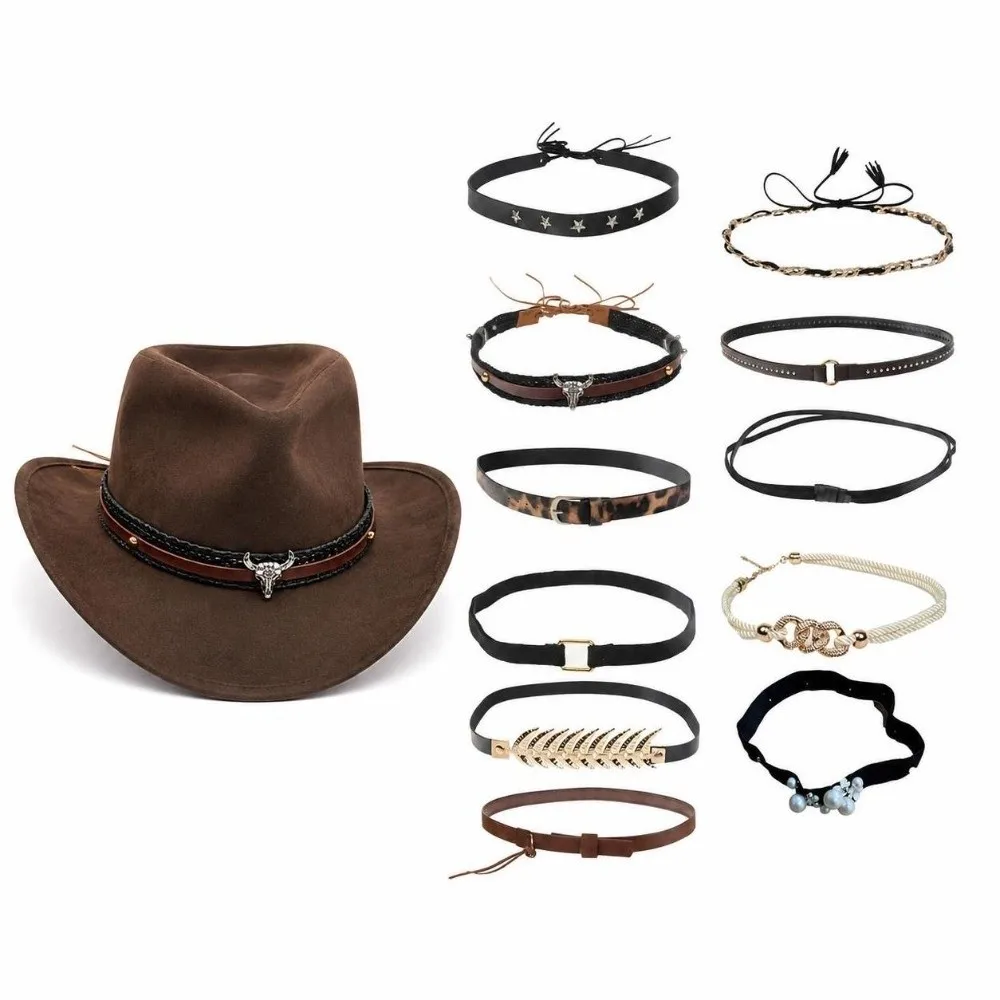 PU Leather Hat Band Adjustable Multi Style Hat Replacement Band Vintage Decorative Buckle Cowboy Hat Band For Cowboy Straw Hat