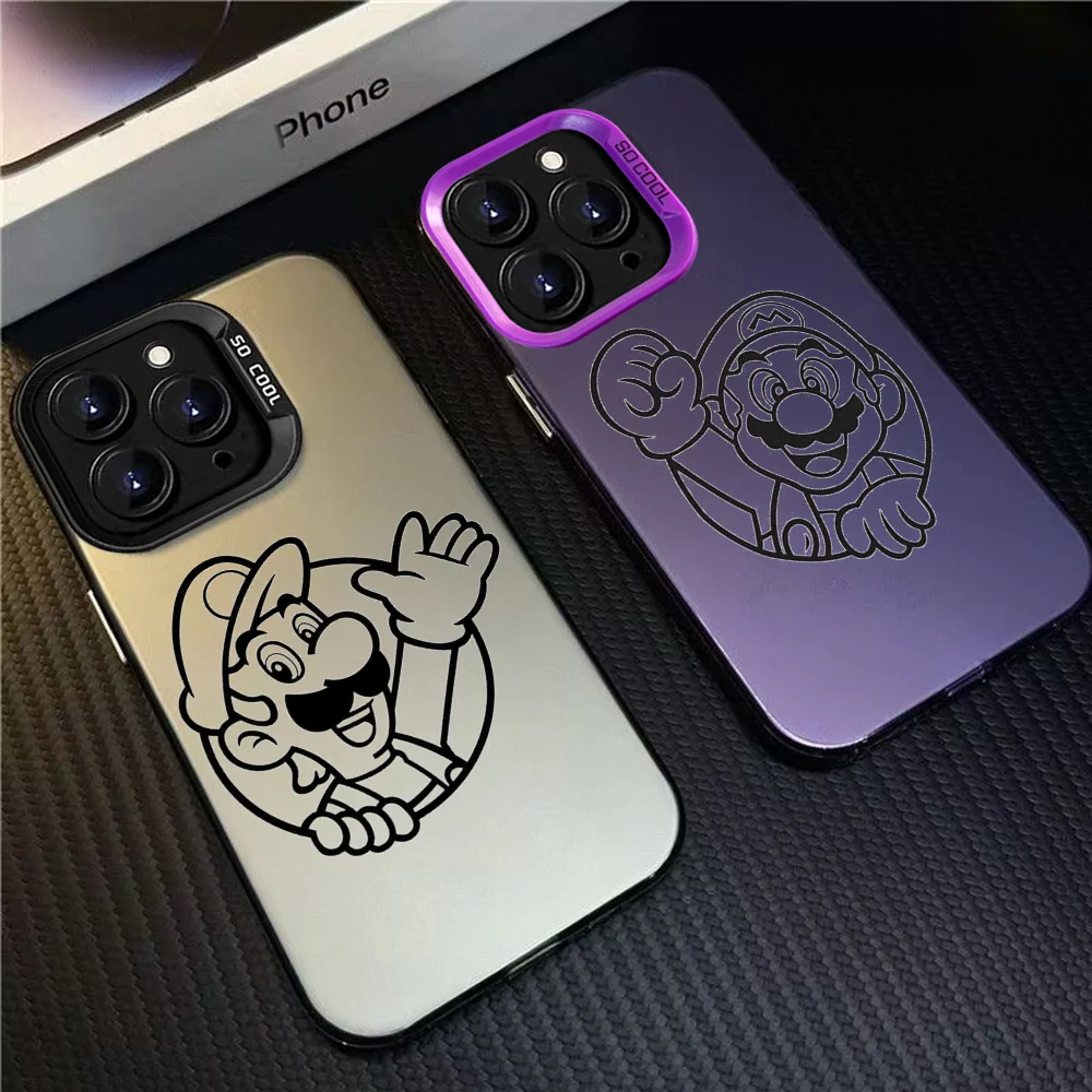 Cartoon Super M-MarioS B-Bros Phone Case For IPhone 16 Pro Max 15 14 13 12 XS Plus 11 Fashion Matte Aurora Laser Gradient Shock