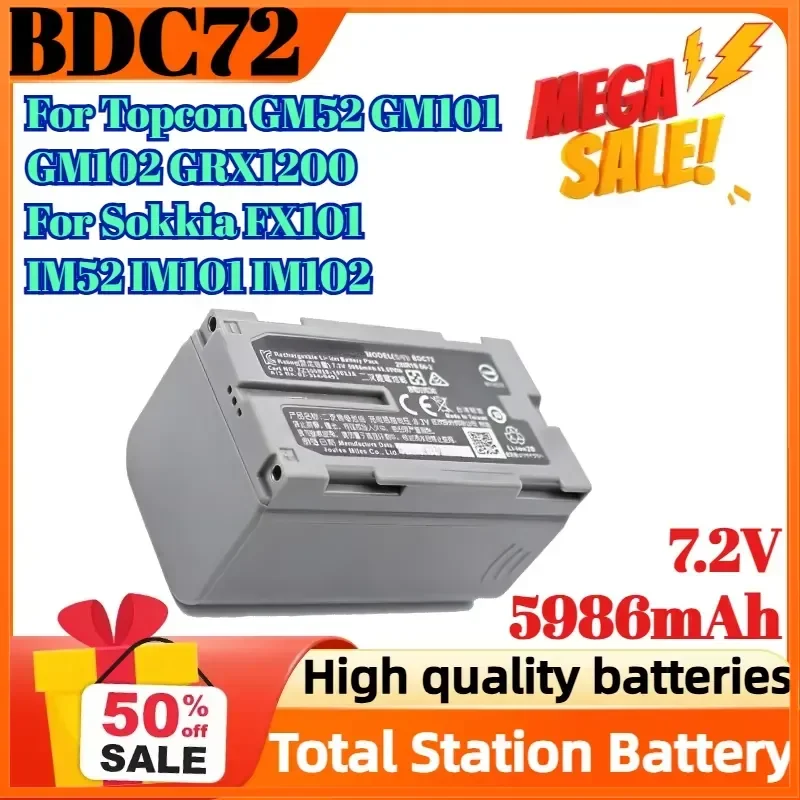 

BDC72 7.2V 5986mAh Battery For Topcon GM52 GM101 GM102 GRX1200 For Sokkia FX101 IM52 IM101 IM102 Total Station Surveying