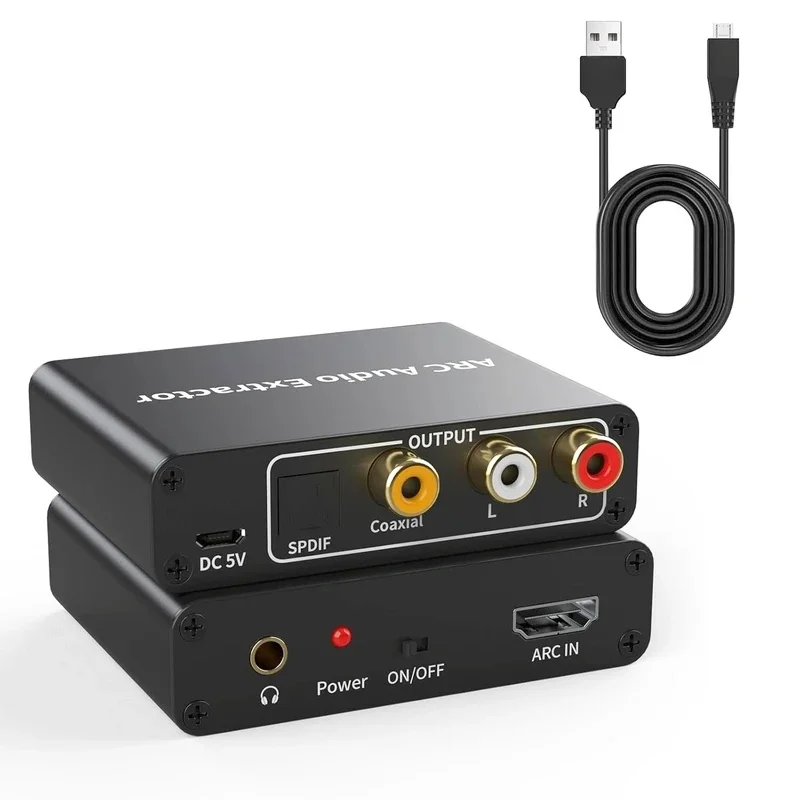 192KHz ARC Audio Extractor HDMI-compatible ARC to Optical Coaxial RCA 3.5mm Jack Converter for HDTV Speaker Soundbar Headphone