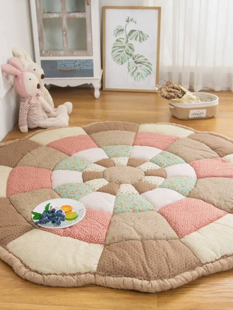 Pure Handmade Cotton Patchwork Floor Mat Thickened Non-slip Bedside Tatami Crawling Blanket Machine Washable Wear Resistance