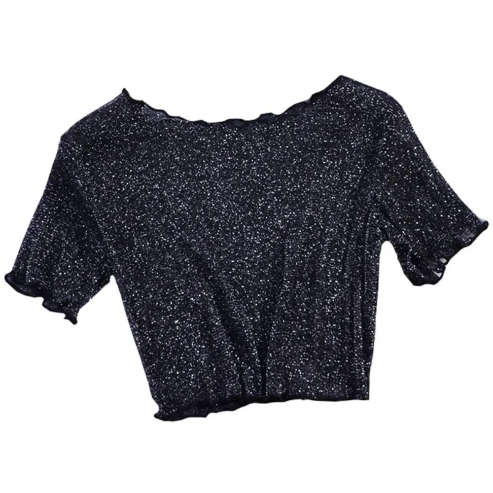 New Navel Exposed Short Base Shirt Half Cut Fresh Mesh Clothing Sweet Bright Silk Lining Top