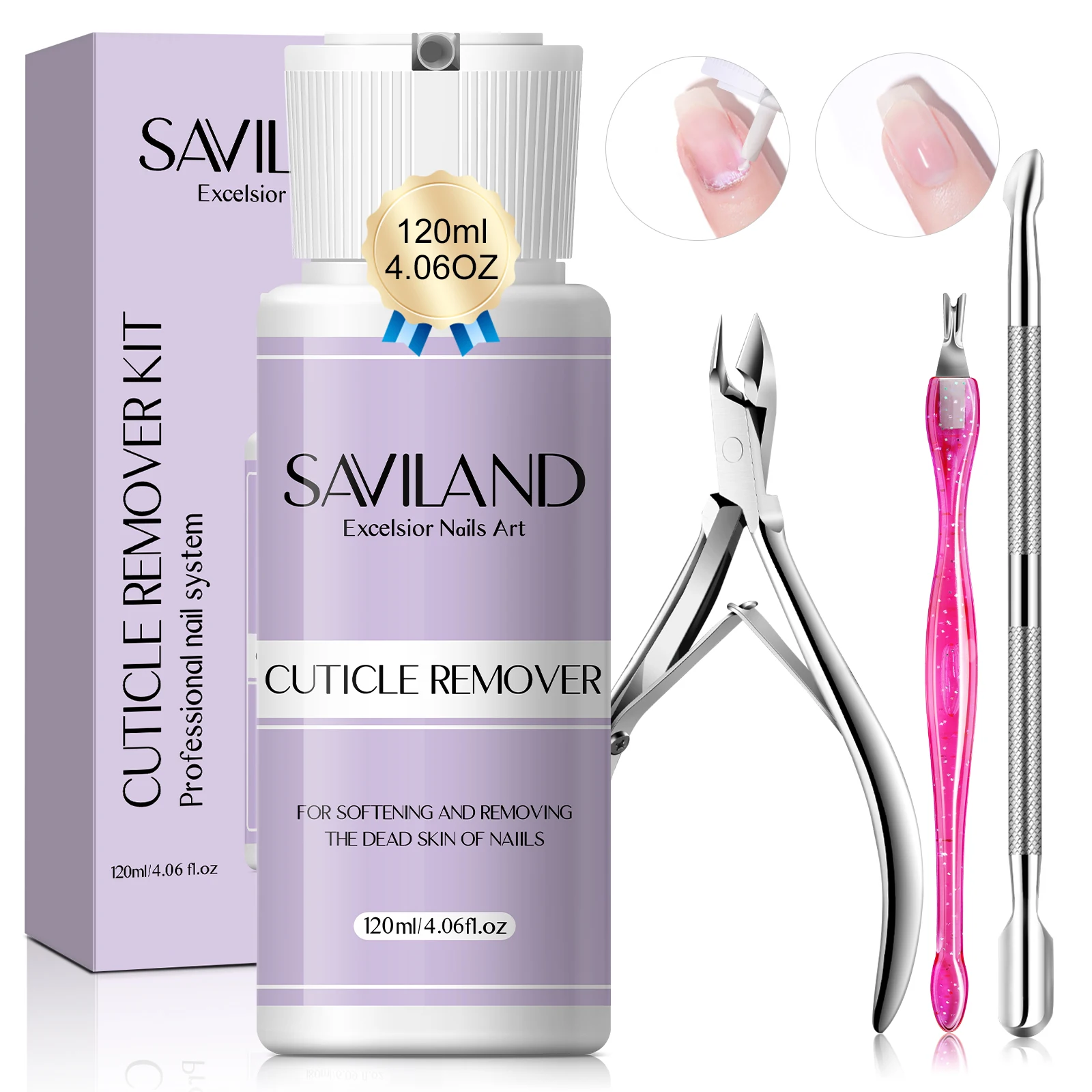 VILAND-Kit Removedor de Cutículas, Amaciante de Cutículas, Creme Líquido com Aparador de Cutículas, Empurrador Nipper, Kit Manicure, Nail Care