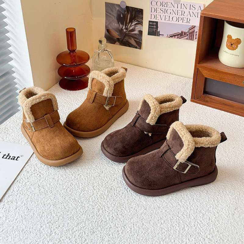 

Classic Kids Snow Boots Winter New Children's Fashion Girls Ankle Boots Warm Furry Non-slip Outdoor Causal Cotton Boots Simple