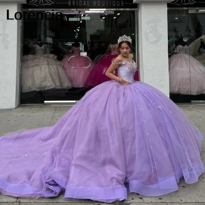 

Lorencia Shiny Purple Quinceanera Dress Ball Gown 3D Flowers Appliques Beading Mexico Corset Sweet 16 Vestidos De 15 Años YQD760