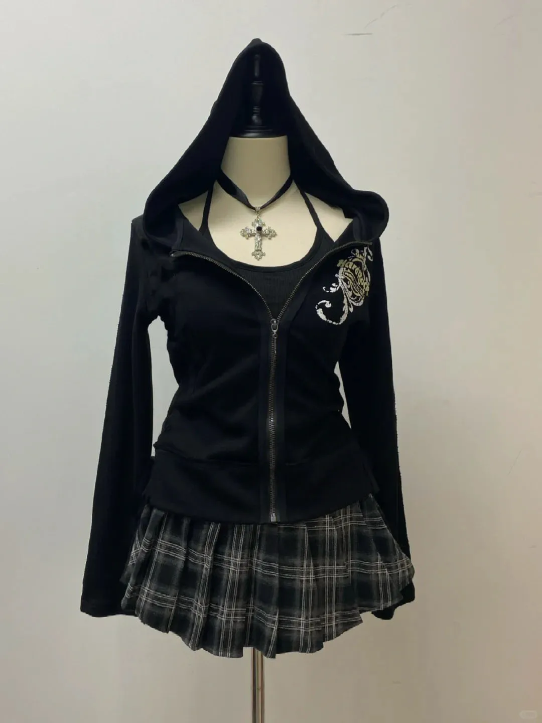 Goth Women Top Hooded Zip-up High Street Hot Girl Graphic Hoodie Punk Grunge Female Vintage Harajuku Casual 2000s Clothes Y2k