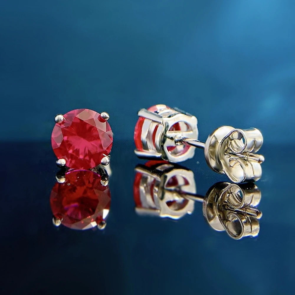 Vinregem 18K White Gold 6.5MM 1CT Round Simulates Ruby Gemstone Stud Earrings Vintage 925 Sterling Silver Jewelry Drop Shipping