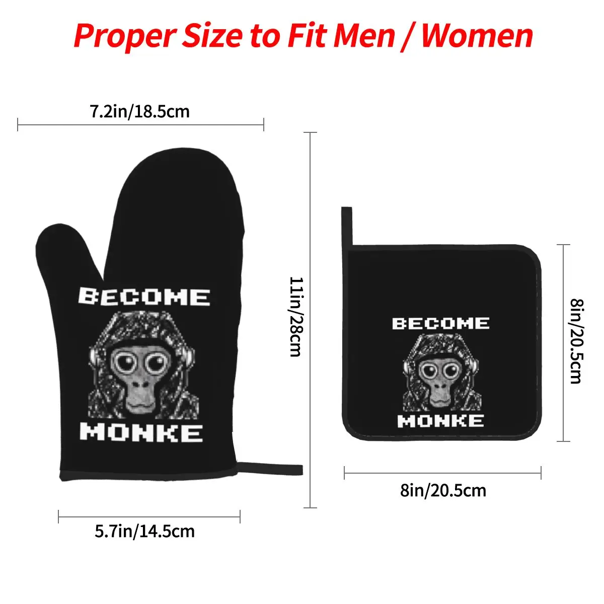 Gorilla Tag Become Monke Gtag Monkey Oven Mitts and Pot Holder Sets of 4 for Baking Kitchen Cooking BBQ Resistant Non-Slip Glove