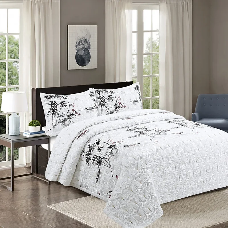Chinese Style Cotton Quilt Set 3Pieces Bedspread on The Bed Linen Quilted Blanket Padded Bed Cover Coverlet Hotel Home Bedding