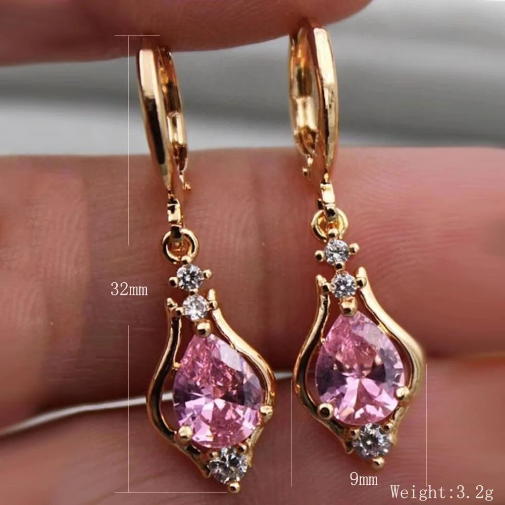 Luxury Temperament Drop-shaped Ntural Gemstone  Popular Jewelry Diamond-set Zircon Dangle Earrings For Women Gift