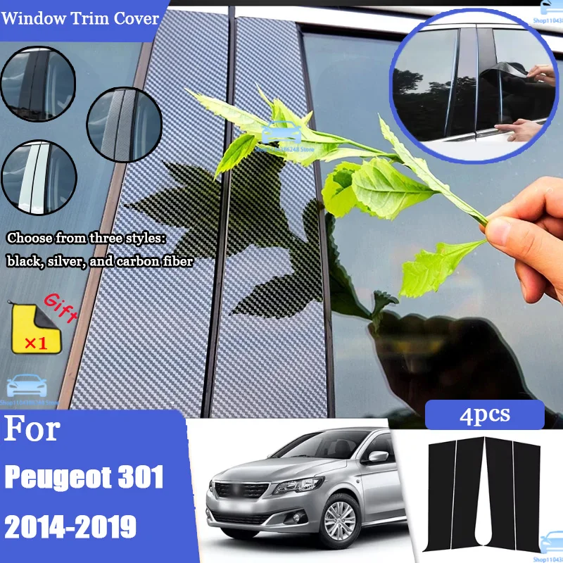 

Carbon Fiber Window Door Column Cover Trim Stickers for Peugeot 301 2014-2019 B C Pillar Post Accessories