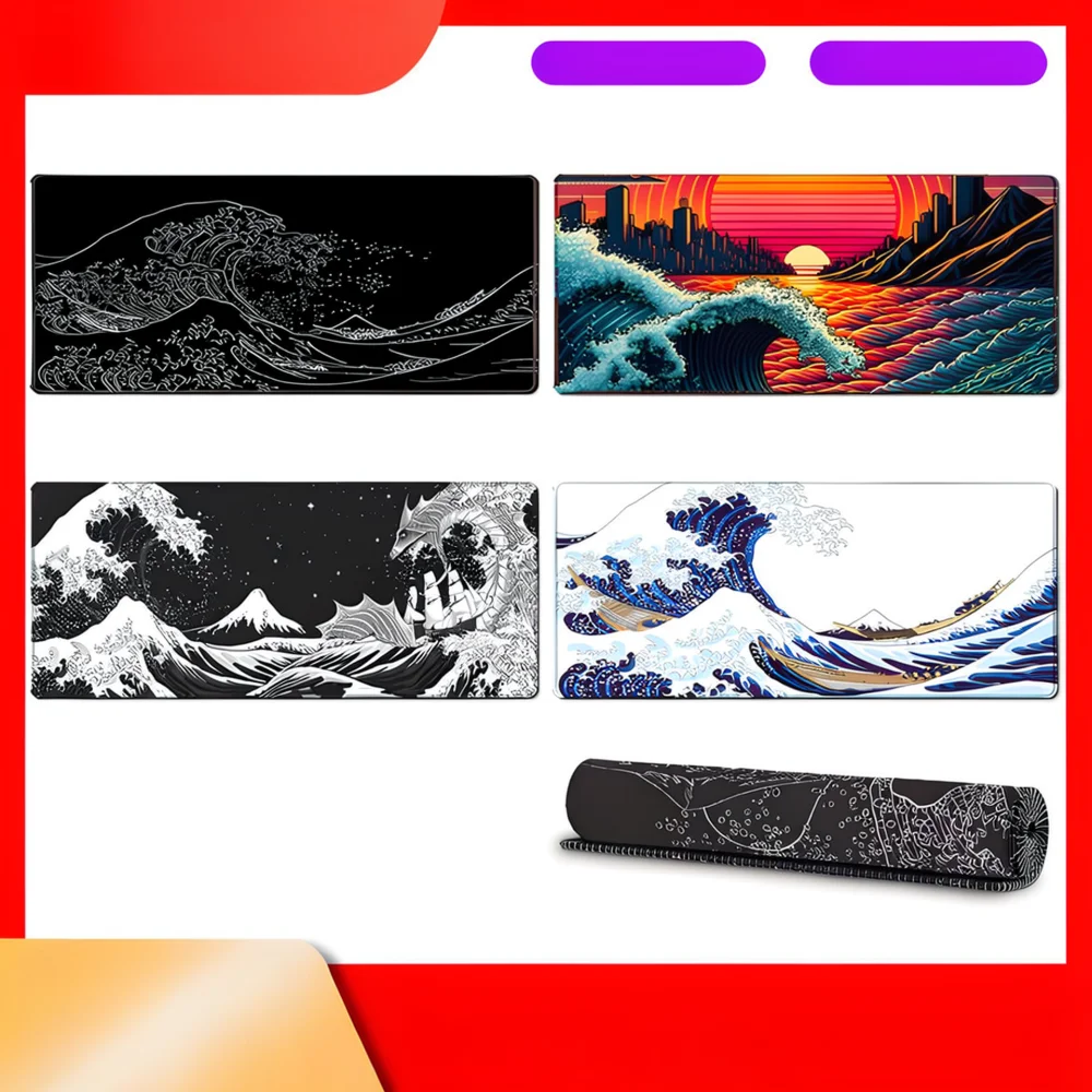 Large Mouse Mat Ocean Wave Pattern Desk Pad Anti Slip Rubber Base For Computer Keyboard Gamer Office Work Station