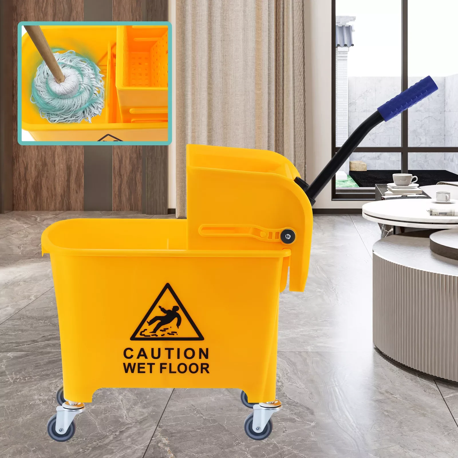 

5 Gallon 20L Wet Mop Bucket & Wringer Combo Cleaning Cart Yellow