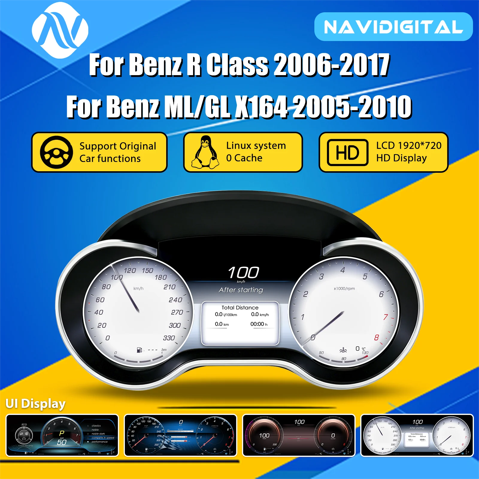 Cruscotto Digitale per Mercedes Classe R 06-17 Ml/Gl X164 W164 05-10 Cockpit Virtuale Tachimetro Pannello Strumenti