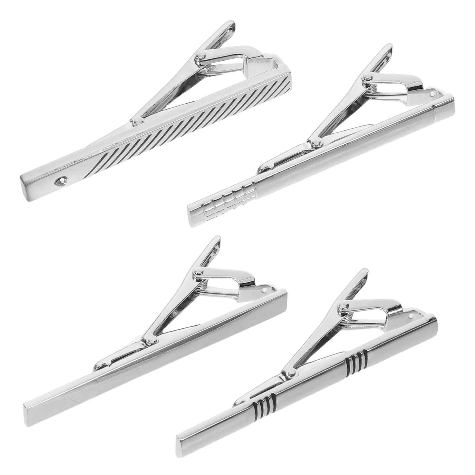 4Pcs Silver Men's Tie Clips Minimalist Metal Necktie Bars Set Secure Flat Tie Clip for Office Business Formal Events Wedding