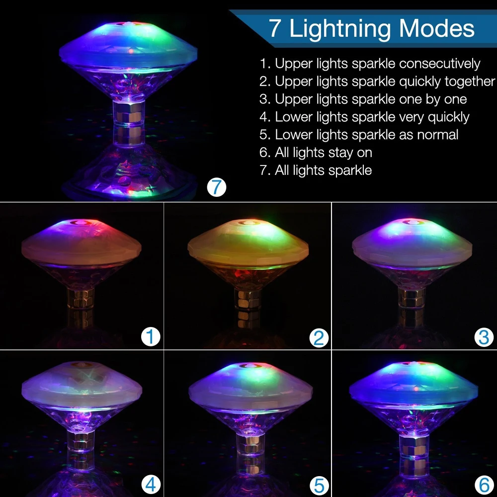 Floatings Pool Light LED Colorful Ambient Lights IP67 Waterproof Bathtub Lamp with 8 Lighting Modes Bathroom Pool Fountain Pond