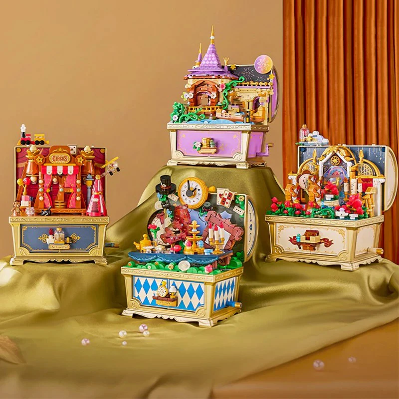 Creative Expert Fairy Town Book Music Treasure Chest Building Blocks Princess Rotating Music Box Model DIY Puzzle Toys Girl Gift