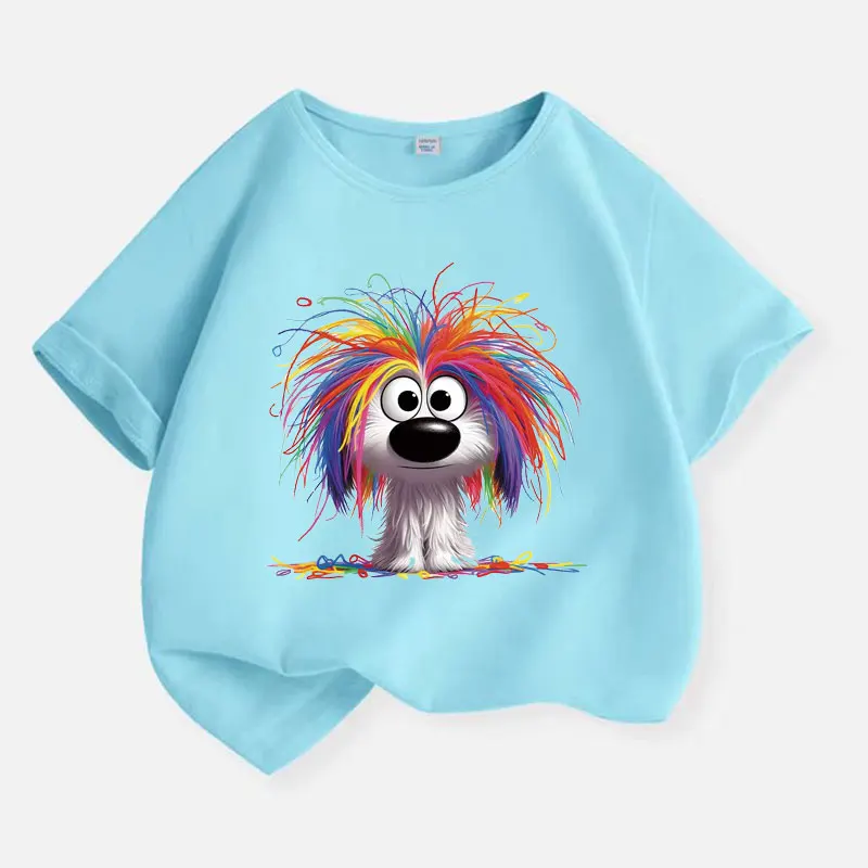 Colorful Long Hair Dog T-shirt for Boys Cotton Kids T Shirt Children Casual Clothes Teen Baby Boy Summer Tops 6 8 10 12 Years