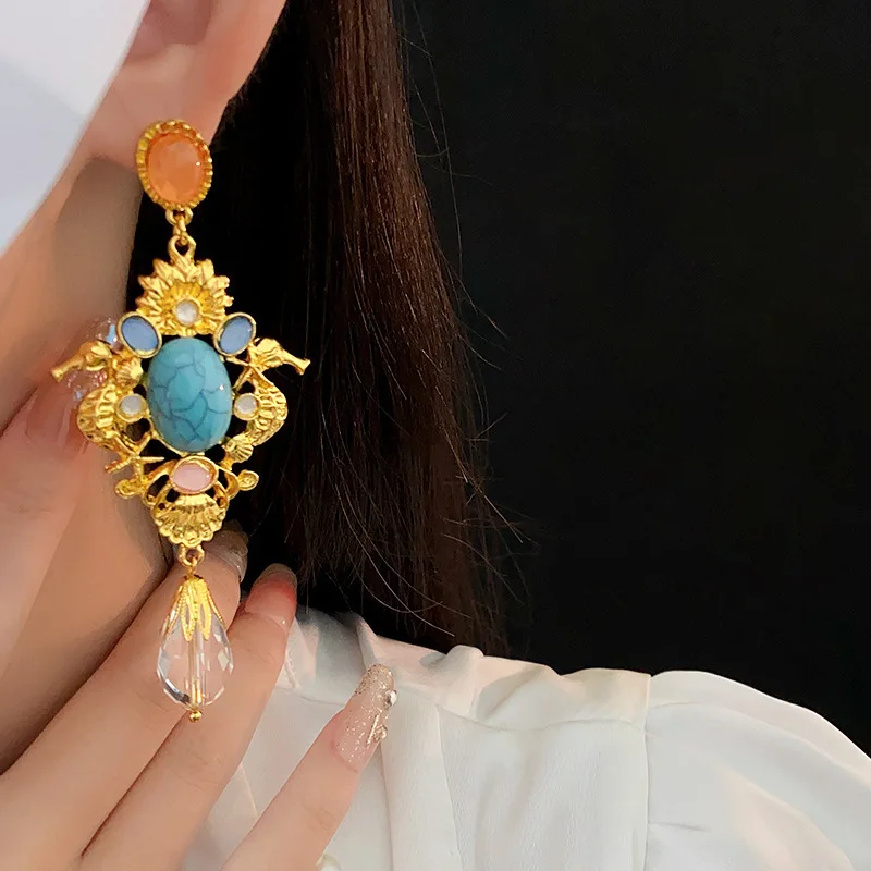 Vintage Statement Fashion Resin Crystal Baroque Style Drop Dangle Earrings For Women