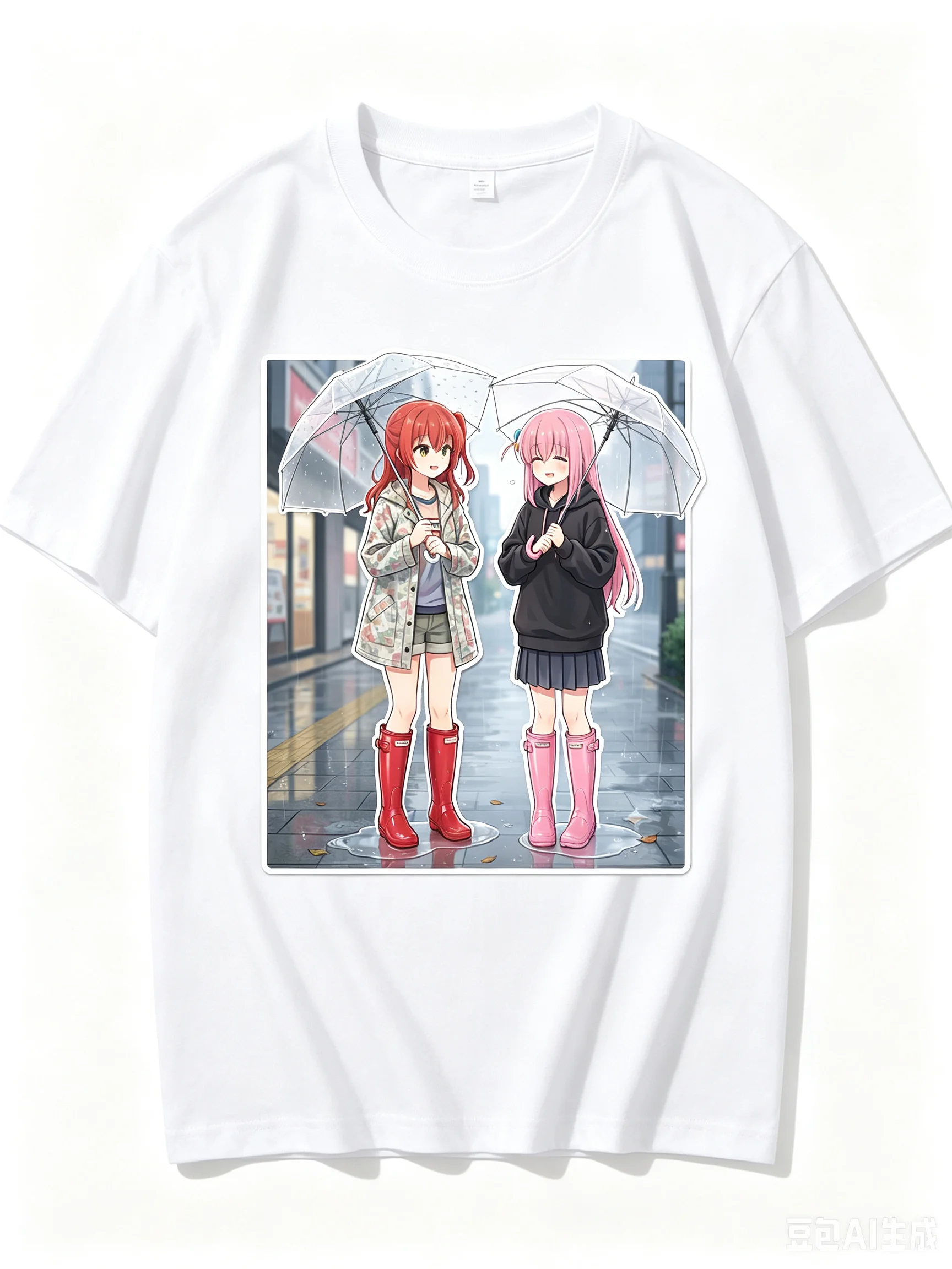 2026 New Unisex Crew Neck Casual Short Sleeve T-Shirt With Rainy Day Umbrella Scene Ikuyo Kita & Hitori Gotoh Cutout T-Shirt