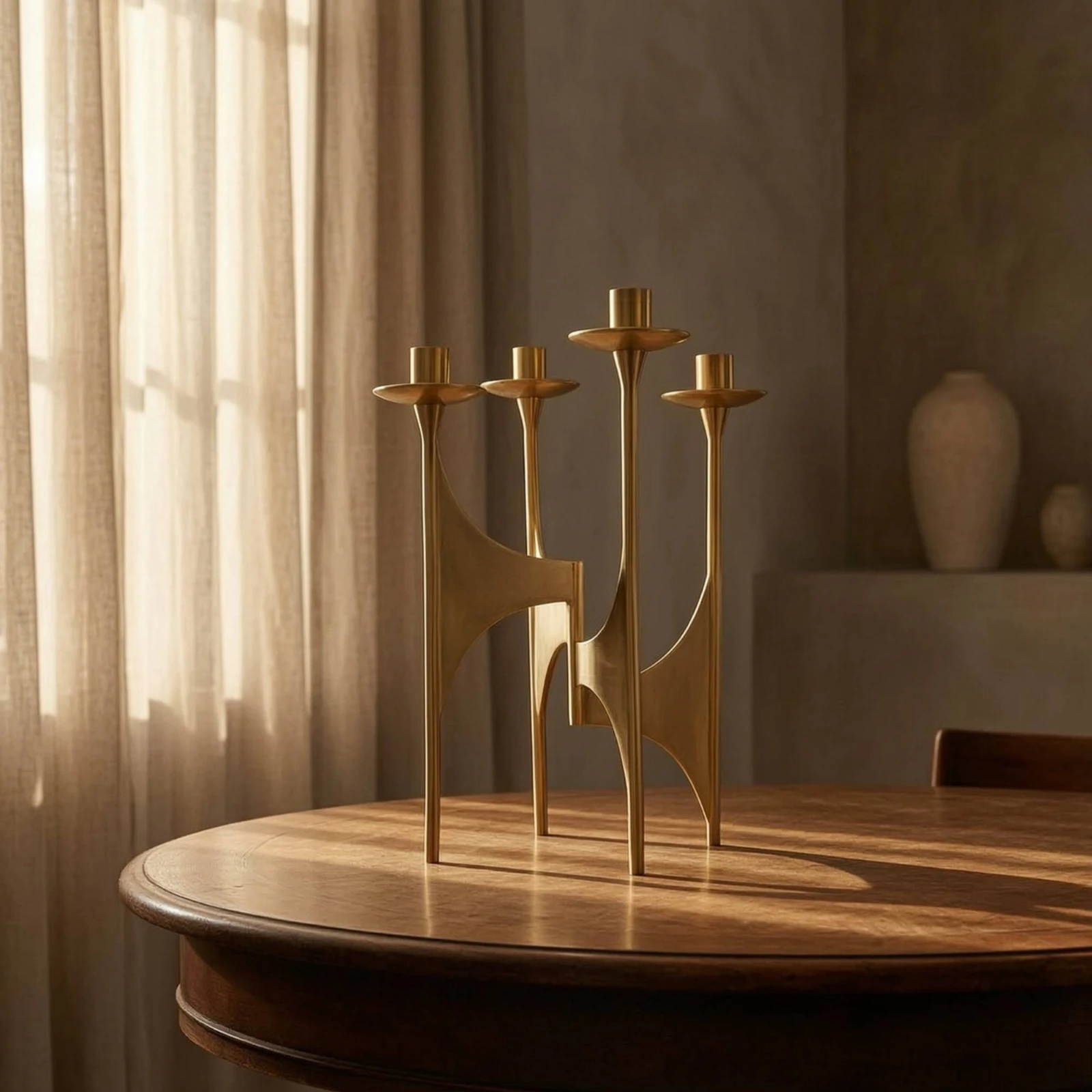 Candle Holder with Four Cups Sculptural Candelabra Candelabro Con Paralumi Ferro Decor Acrilico for Dining Room, Hotel Lobby