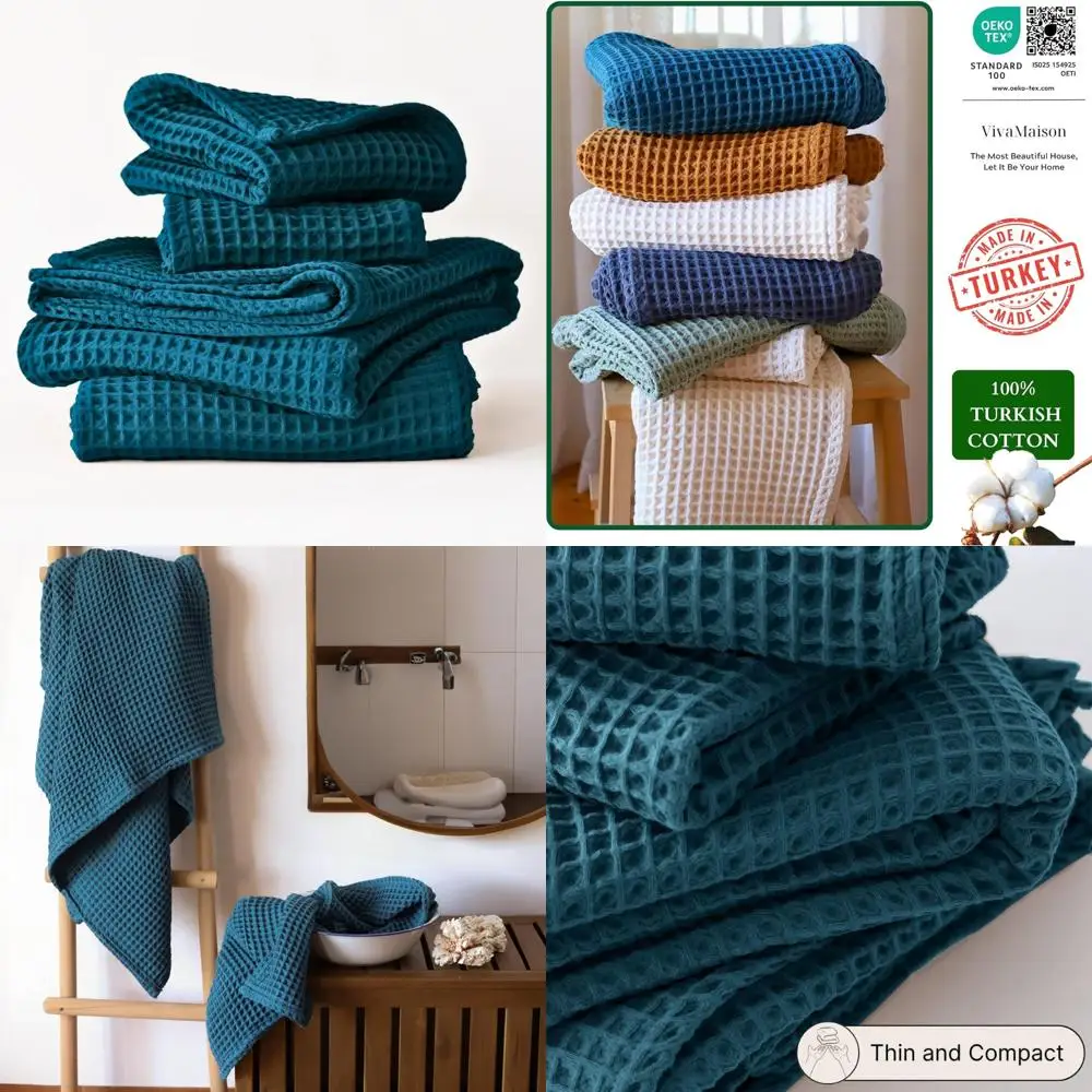 

Роскошный комплект банных полотенец из турецкого хлопка вафельного плетения — 2 полотенца для рук и 2 банных полотенца, цвет индиго, качество премиум-класса для ванной комнаты