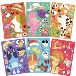 Pegatinas de dibujos animados b-bluey para niños, calcomanías de Anime, perro Bingo, hacer una cara, pegatinas de decoración Diy, rompecabezas, juguetes educativos, 8, 16 hojas