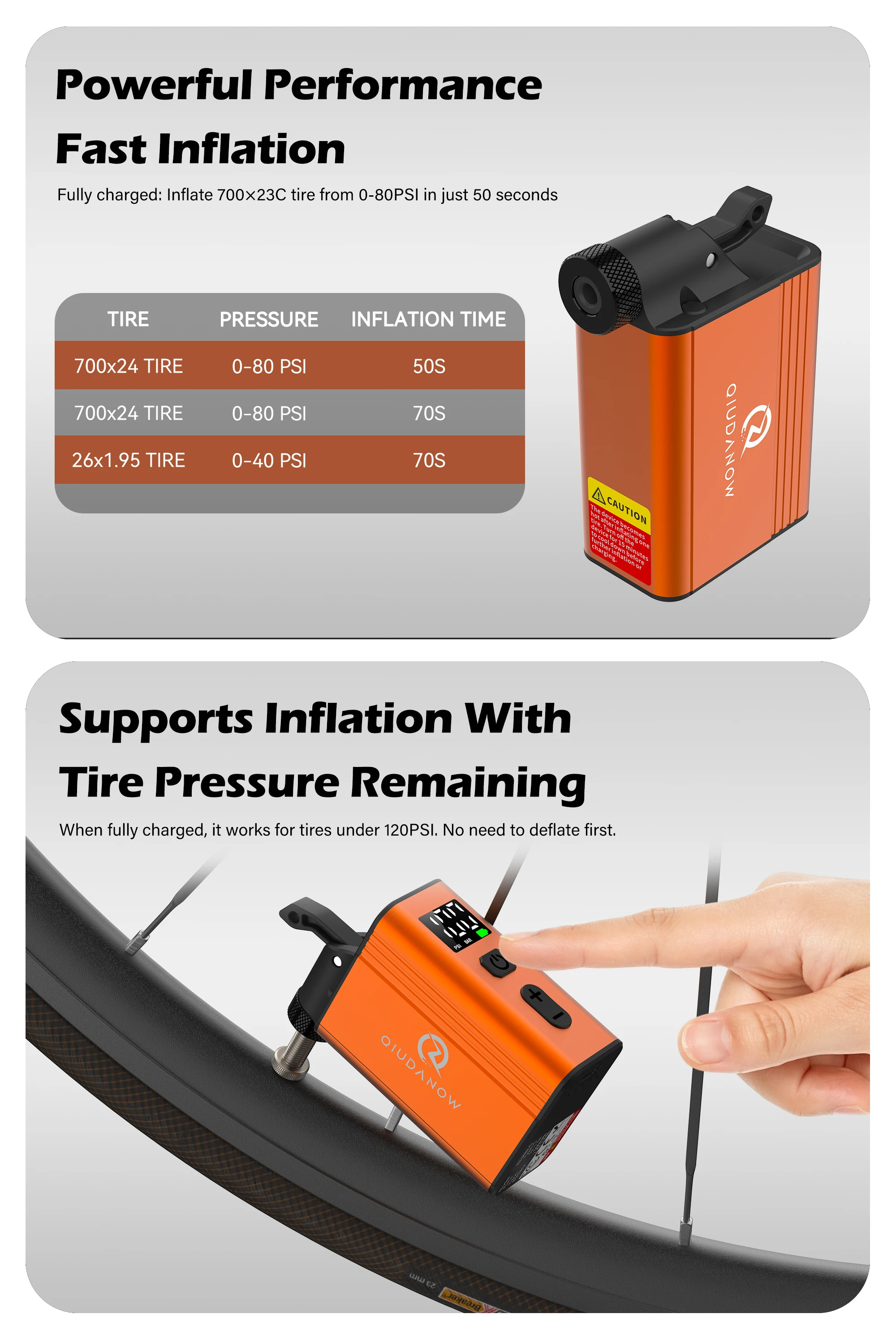 Mini-Elektrofahrradpumpe 120PSI Kabellose Reifenpumpe Bürstenloser Motor Digitales Manometer Typ C Tragbare Luftpumpe für MTB und Rennrad – Detail 3