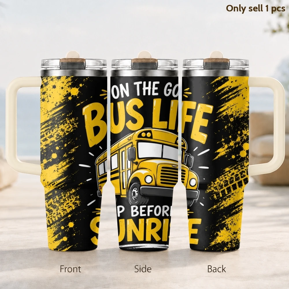 School Bus Sign Vacuum Flasks 40oz 3rd Gen Vacuum Insulated Stainless Steel Tumbler Cup with Handle Straw Lid for Gifts
