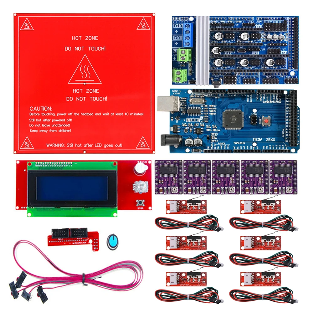 Reprap Ramps 1.6 Kit with Mega 2560 r3 + Heatbed MK2B + 2004 LCD Controller + DRV8825 +Mechanical Switch +Cables for 3D Printer