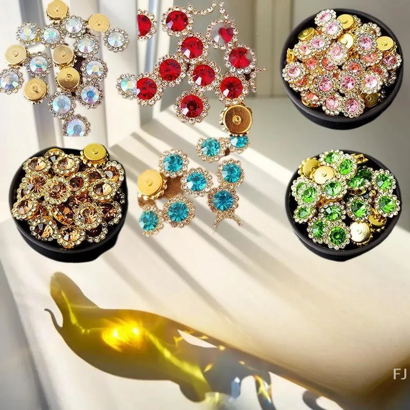 

[YU]50p Round Crystal Glass Sewing Stone Glue-on Claw Rhinestones Gold Base Button Sew On Rhinestones For Diy Clothes Crafts