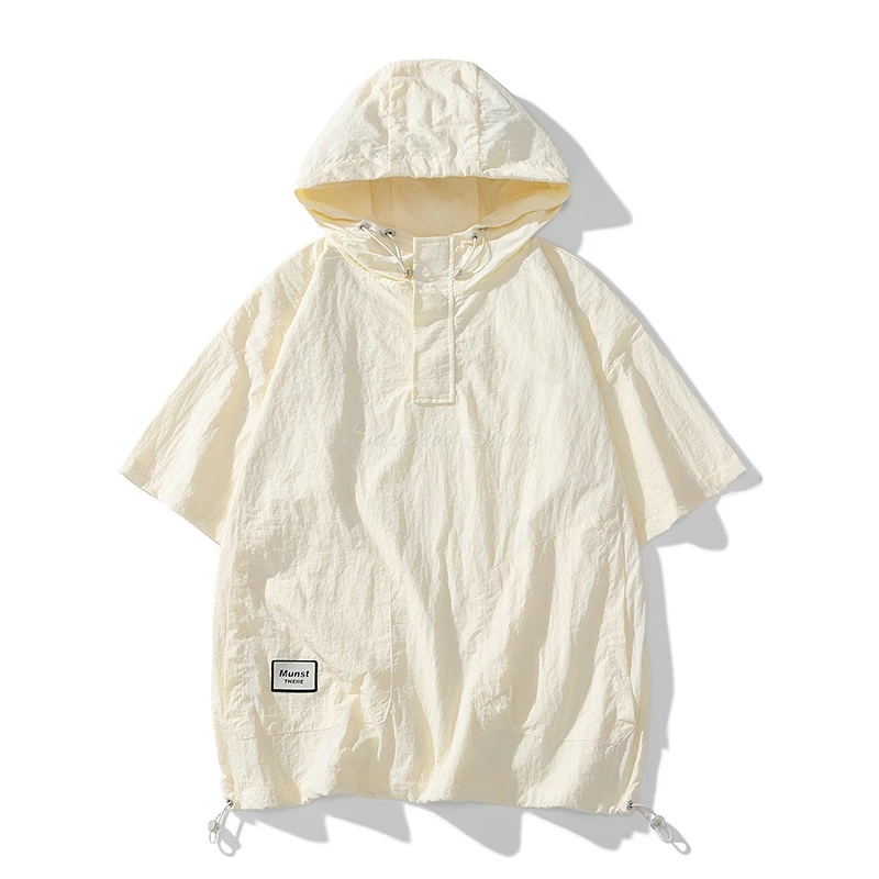 L-9XL Loose Fit Zipper Ort Sve Summer Men Women Cooling Ice Silk Short Sleeved T-shirts Workwear Trendy Brand Men's Wear Hooded