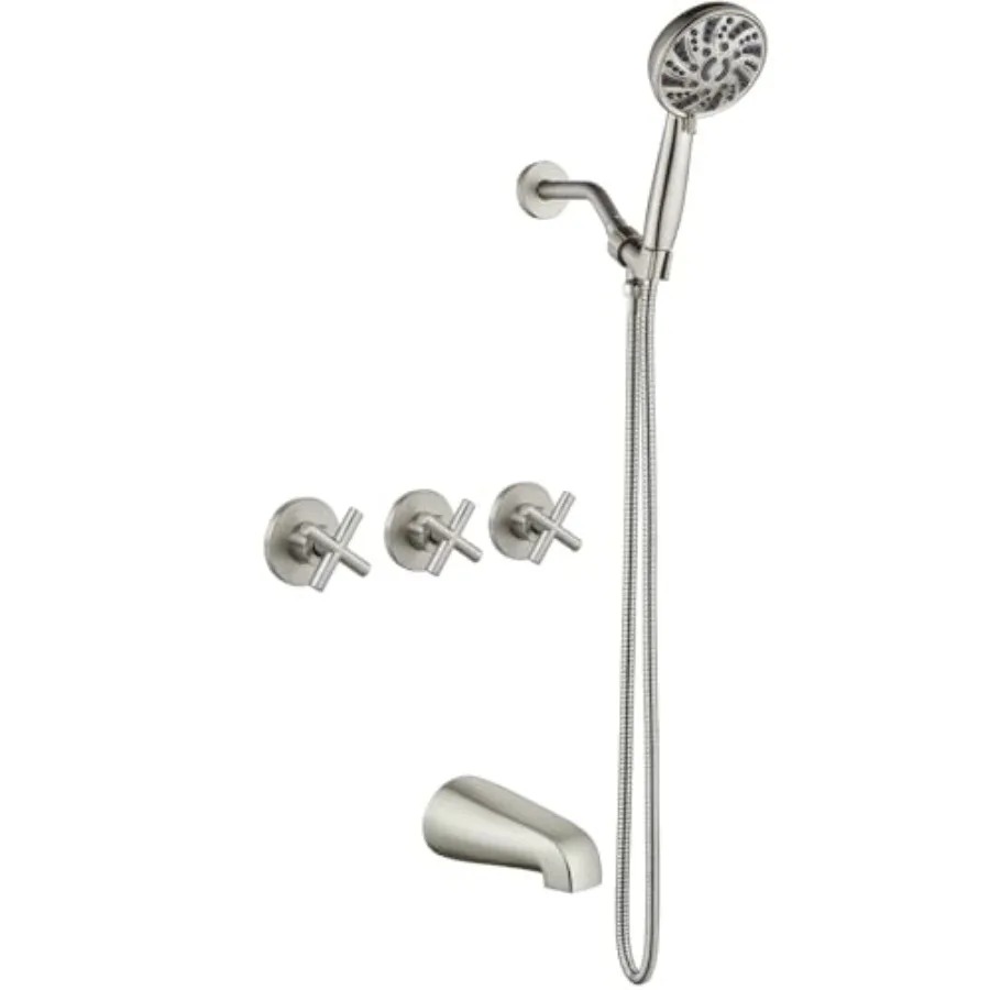 

Комплект смесителей для душа и ванны с 3 ручками, душевая система с изливом для ванны, душевой лейкой и набором ручных распылителей с 6 режимами для ванны и душа