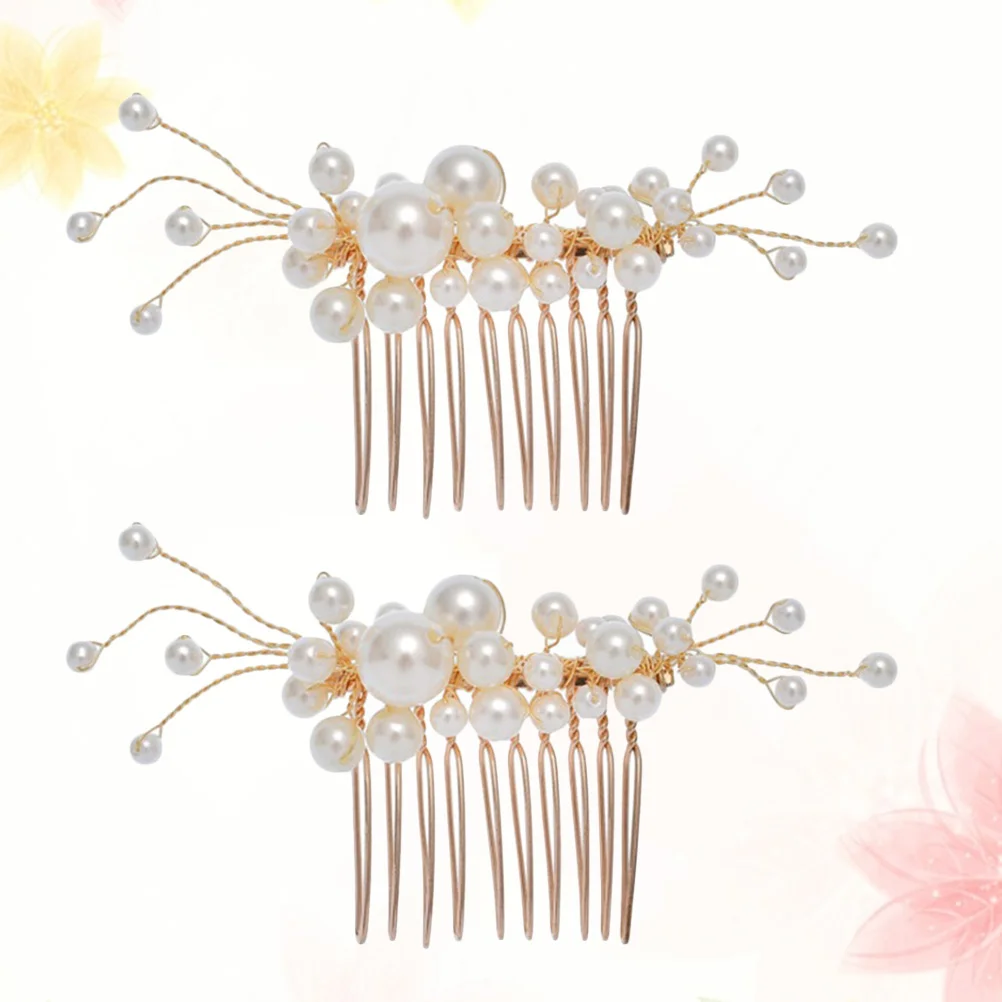 

1Set Delicate Pearls Hair Comb Bridal Accessories Wedding Dinners Dances Golden Bridal Comb Wedding Hair Accessories