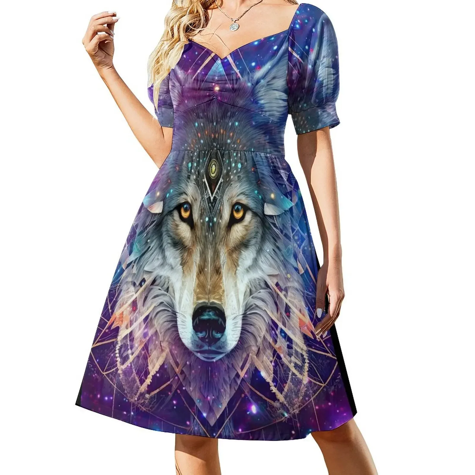 

New Age Cosmic Spirit Wolf Short-Sleeved Dress summer outfits for women 2025 Female clothing Dress