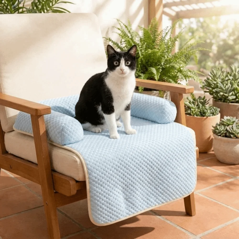 Dog Accessories Breathable Dog Cooling Mat Non-Slip Comfortable Pet Sleeping Pad with Pillow Detachable Cat Cold Bed Mat Bedroom