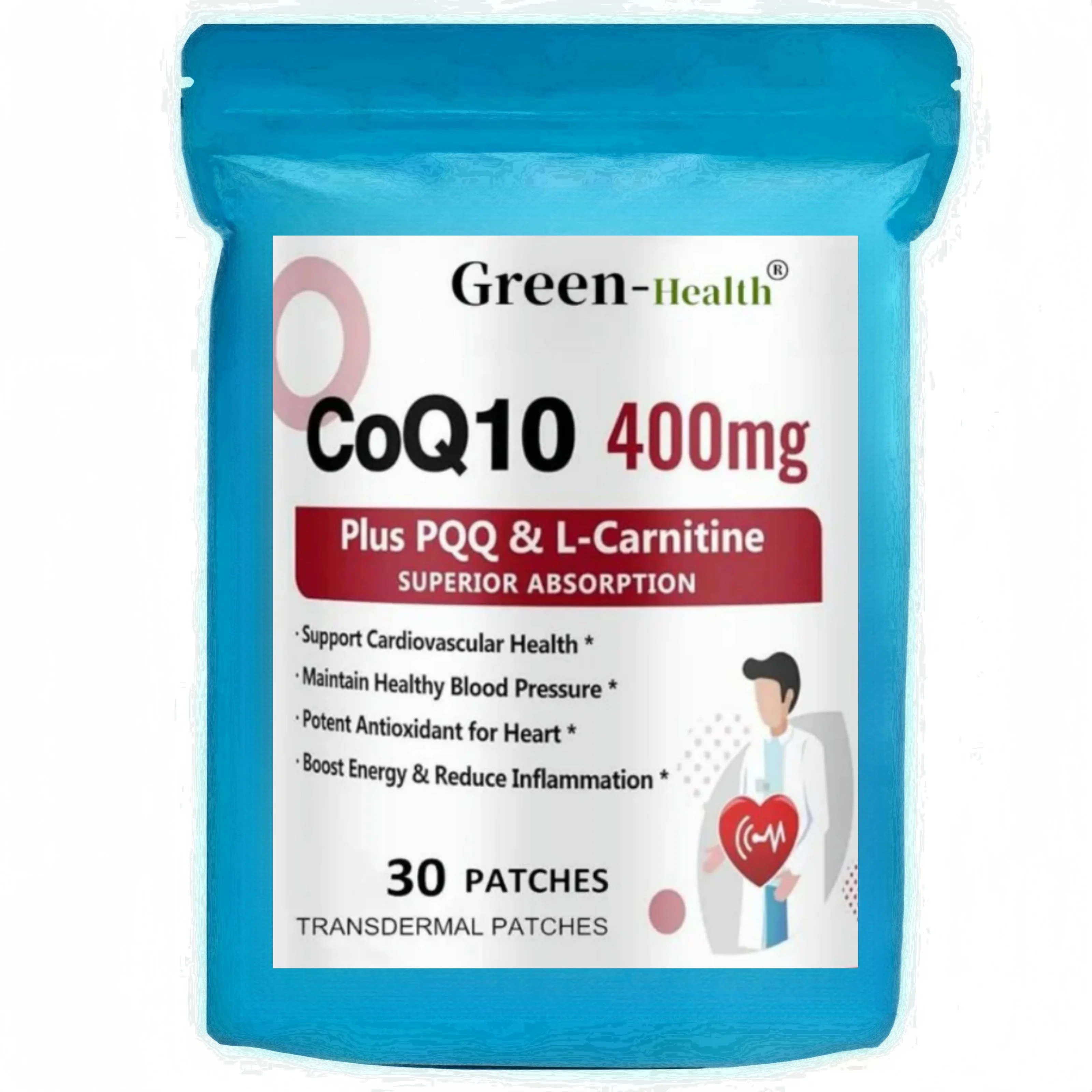 30 Patches CoQ10 Transdermal Patches with PQQ, Supports Heart, Brain, Immune System, Energy