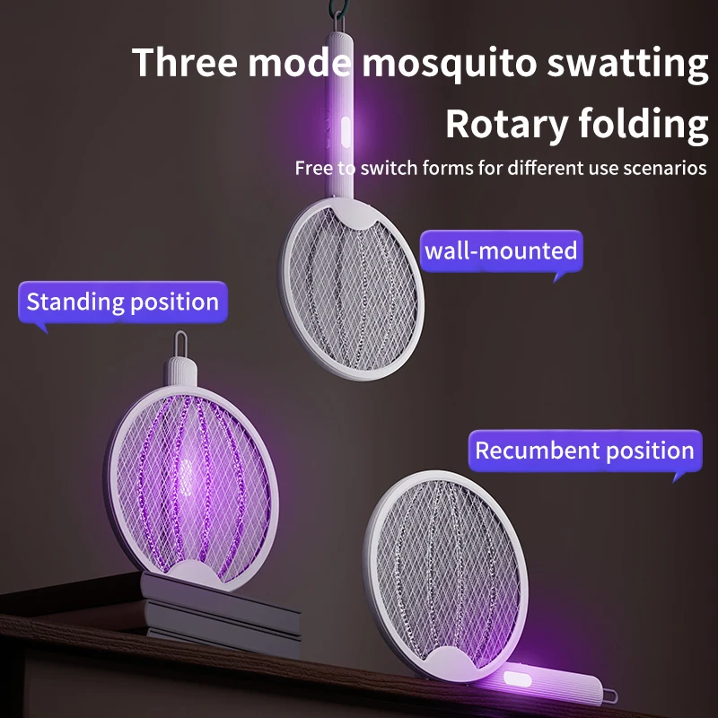 4 In 1 Elektrische Muggenracket Opvouwbare Usb Oplaadbare Uv Muggenlamp Lichtgolf Mug Lokken Elektrische Insectenmoordenaar