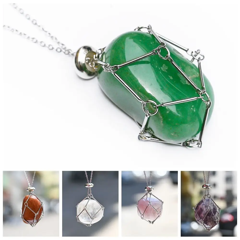 Copper Crystal Holder Cage Necklace Silver Color Necklace Accessories Stone Holder Necklace Natural Stone Interchangeable