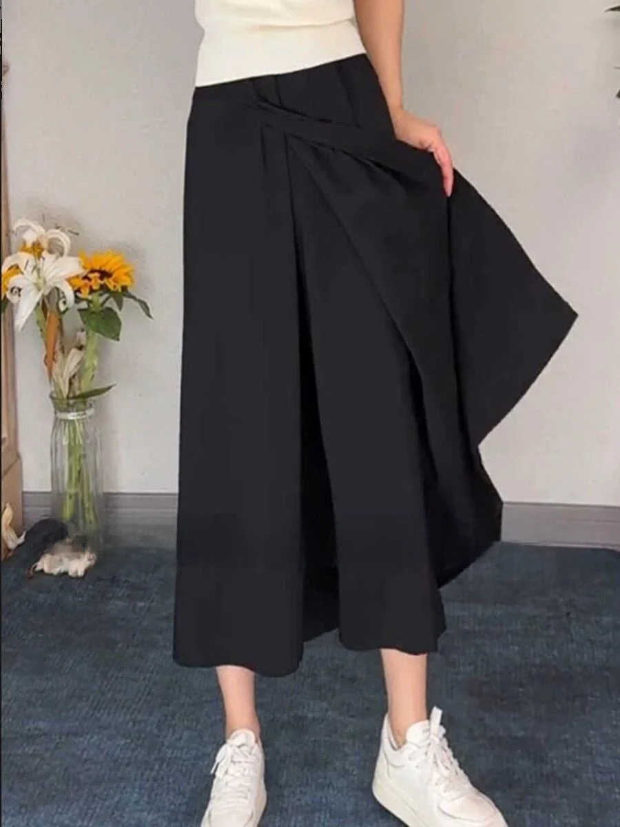 Summer Thin Loose Casual Skirt Pants Drapey Seven-Foot Wide Leg Pants Slimming Half Skirt High Waist Polyester Fiber