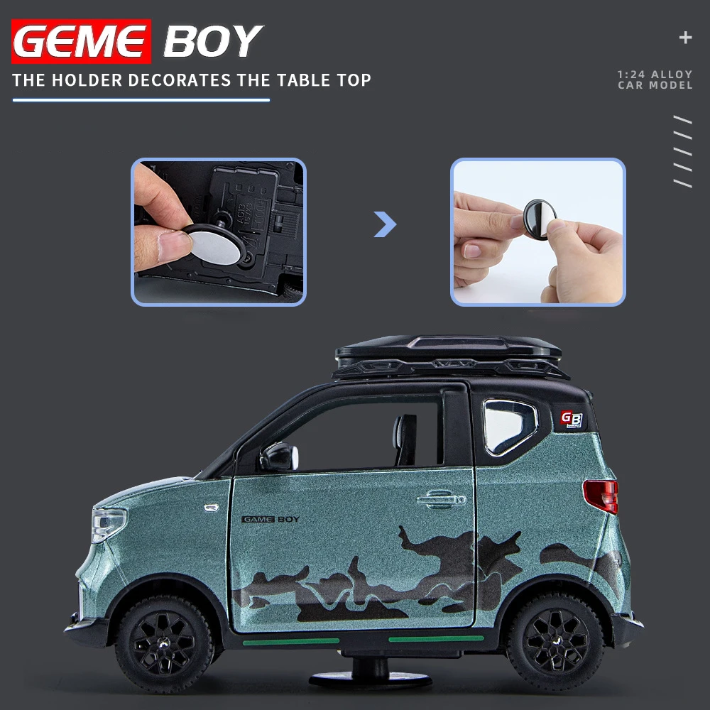 WuLing-Modèle de voiture MINI EV GAME BOY, Diecasts en alliage, Véhicules jouets, Son et lumière, Dos nervuré, Cadeaux pour enfants, 1:24