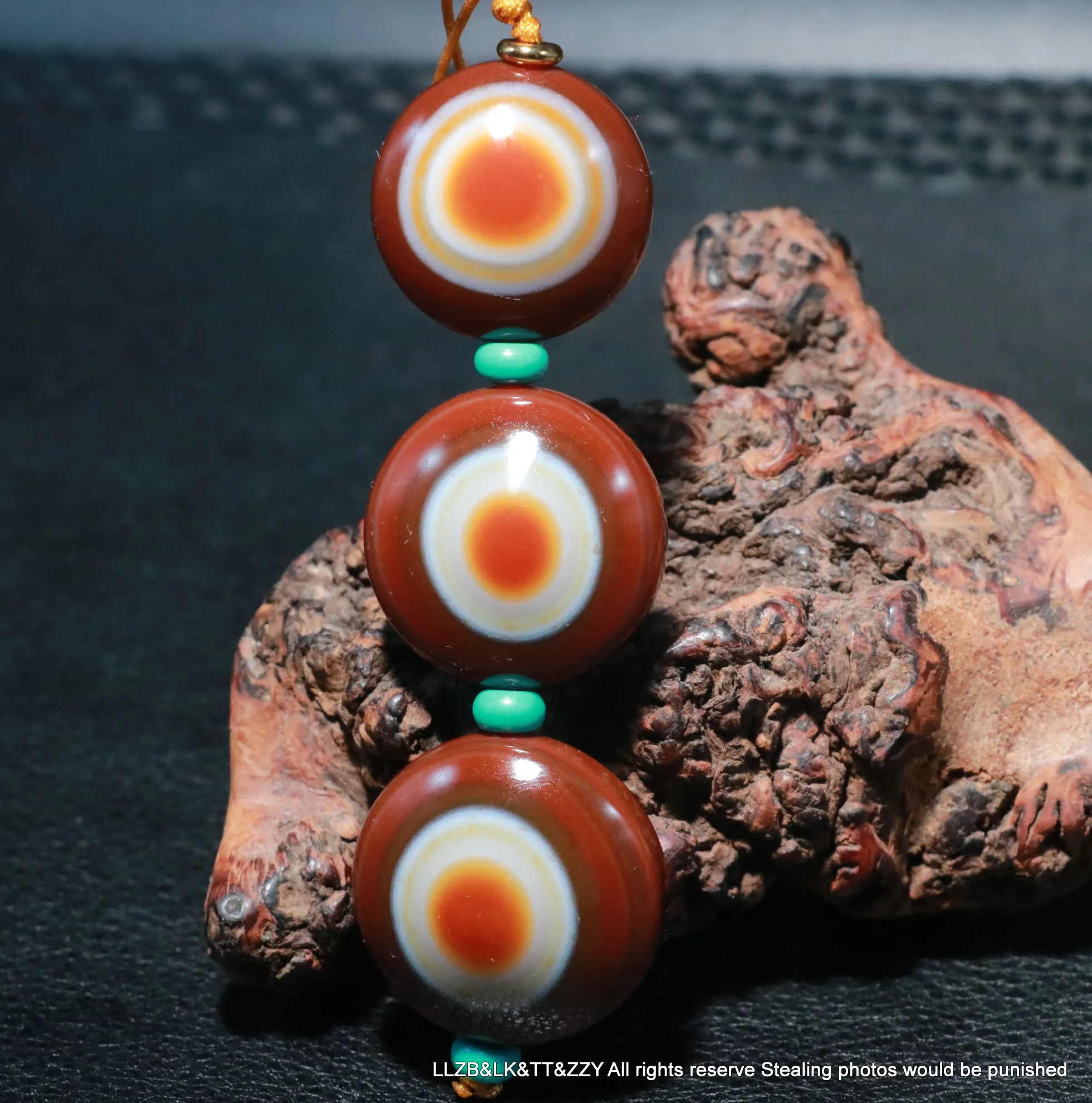 Set of 3 PCS Energy Tibetan Old Agate Goat Eye Heaven Eyed dZi Bead Pendant $$$ FR TT  UPD220724A145