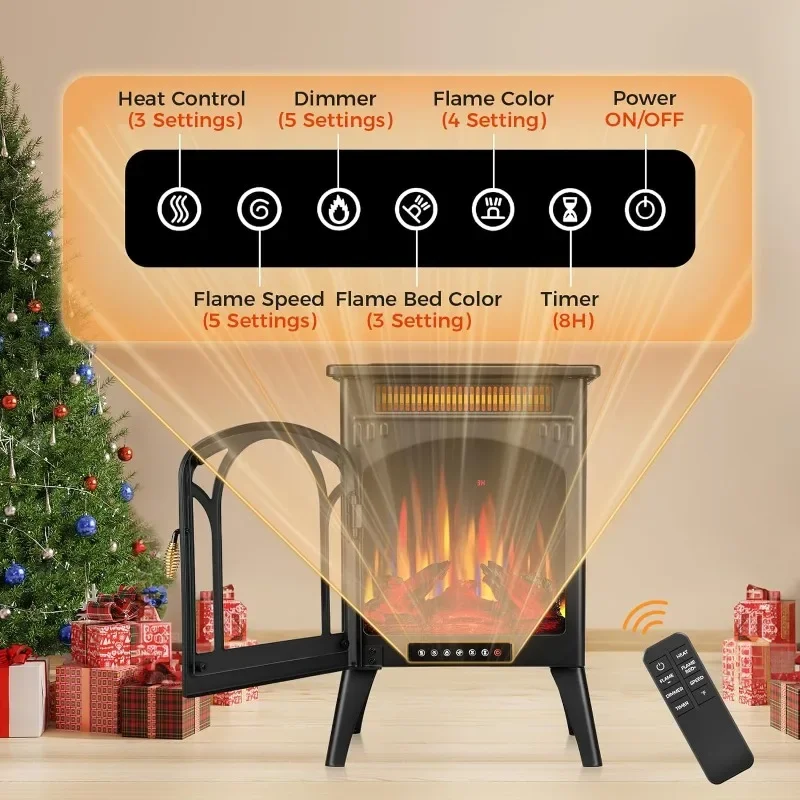 Haoyunma 1500W Infrarood Elektrische Kachel Kachel, Efficiënte Verwarming, 3d Realistische Vlam, Afstandsbediening, 8H Timer