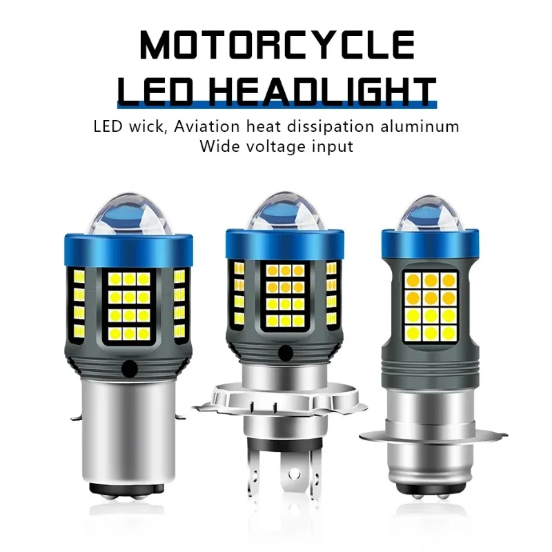 Dual Color H4 H6 BA20D P15D LED Motorcycle Headlight Hi Lo Beam Fog Lamp White Yellow Lens for Motobike Scooter Running Light