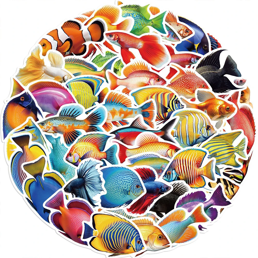 10/30/50PCS Cartoon Colorful Fish Graffiti Sticker bagaglio decorativo cassa del telefono tazza d'acqua frigorifero Laptop decalcomania impermeabile