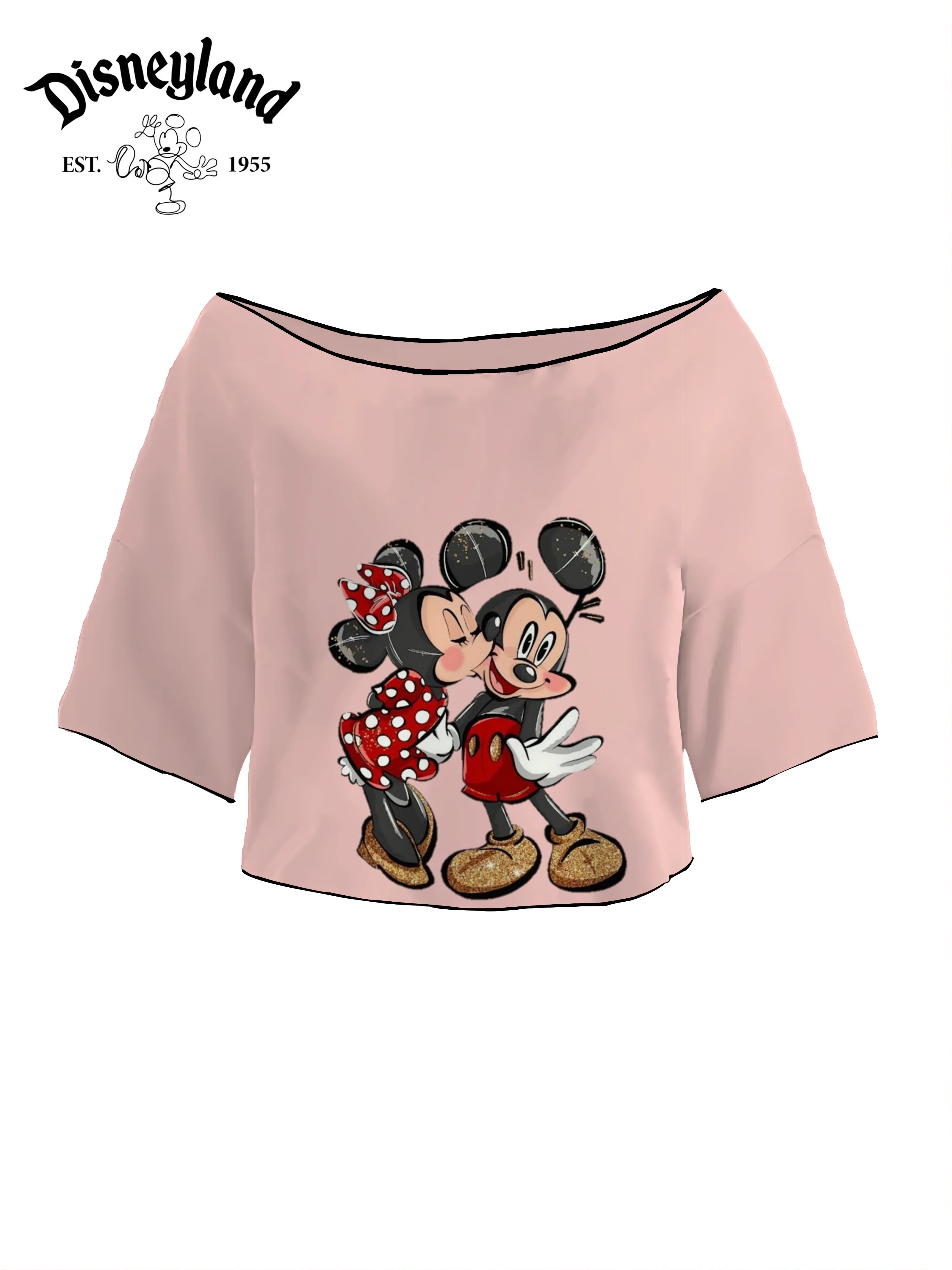 Minnie Mouse Crop Top Disney Lettuce Trim Kpop T-shirts Woman Clothing Summer Clothes Women 2024 Anime Short Sleeve Mickey Y2k