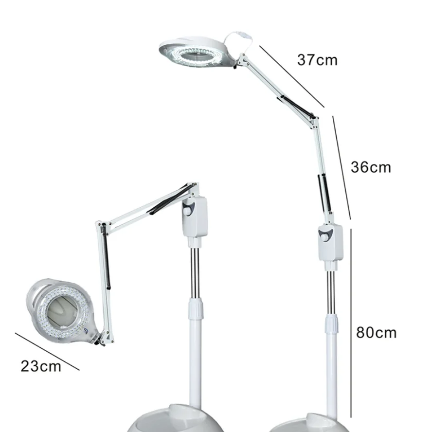 LED Cold Light Beautician Magnifying Glass Lamp Nail Tattoo Floor Shadeless Incandescent Lamp Height Adjusted