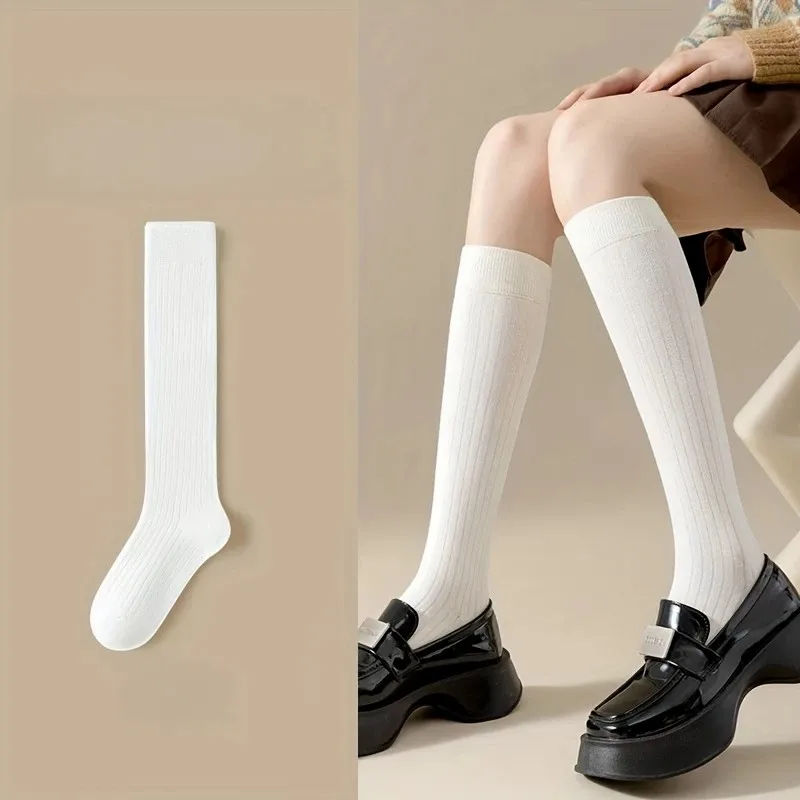 1/3 Paar Damen-Sommer-Socken, einfarbig, lange Röhrensocken, modischer College-Stil, schweißabsorbierend, atmungsaktiv, bequem, lässig – Detail 4