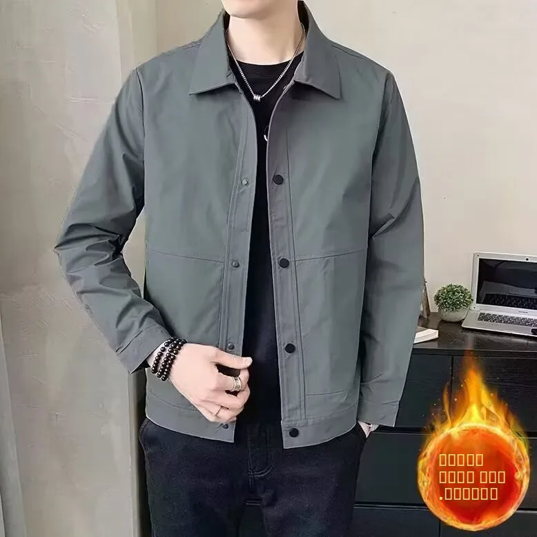 

Men's Slim Fit Faionable Busin Casual Fce Lined Jaet Pure Color Stand Fit Long Sve Outerwear for Autumn Winter